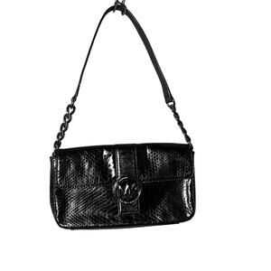 Michael Kors Fulton Small Flap Leather Shoulder Bag black Gunmetal metallic